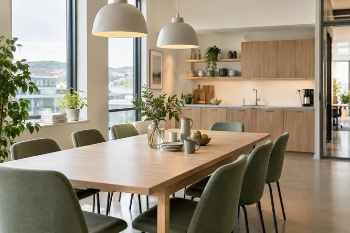 Illustrasjonsbilde av et lyst og ryddig spiseområde på en arbeidsplass
